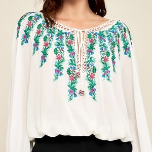 Tadashi Shoji Alina Embroidered Crepe Blouse